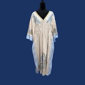 Blue Velvet " Singapore 2 " Blue Velvet Embroidered V-Neck Babydoll Dress  L